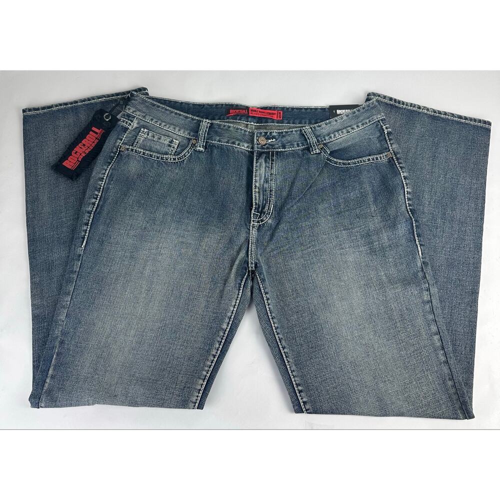 Rock and Roll Denim Double Barrel Straight Leg Relaxed Fit Jeans 42x38 Acid Wash
